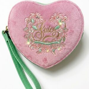 Juicy Couture Juicy In Bloom Heart Coin Purse Cherry Blossom Pink Green Wristlet